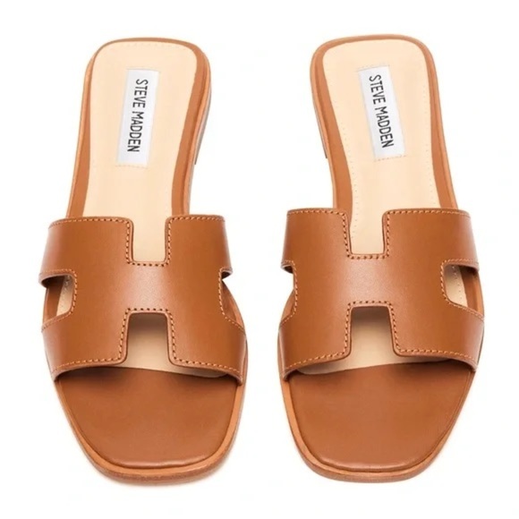 STEVE MADDEN • Hadyn Cognac Sandals Shoe Similar to Hermès Oran Slides - Picture 3 of 9